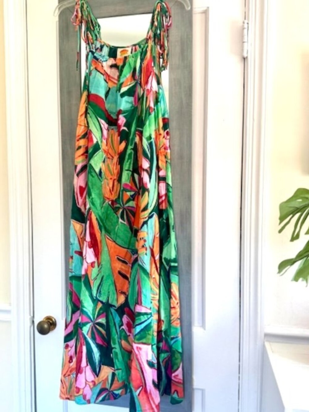 FARM Rio Banana Foliage Multicolor Sleeveless Midi Dress Resortwear Vacation - Picture 3 of 12